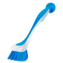 Dishwashing Brush with Long Handle and Suction Cup, Ergonomic Kitchen Scrub Brush for Pots and Pans, Green Blue