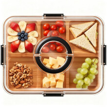Bamboo Charcuterie and Cheese Board with Secure SnapLock Lid and MultiCompartment Design