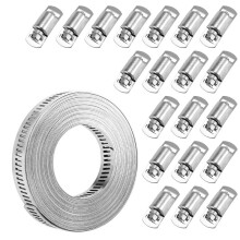 Abrazaderas de Manguera Correa de Metal de 20 Pies + 20 Sujetadores Abrazaderas de Banda de Acero Inoxidable Cortadas A Medida DIY Gusano