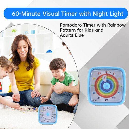 60-Minute Visual Timer with Night Light, Countdown Timer,Pomodoro Timer with Rainbow Pattern for Kids and Adults 1