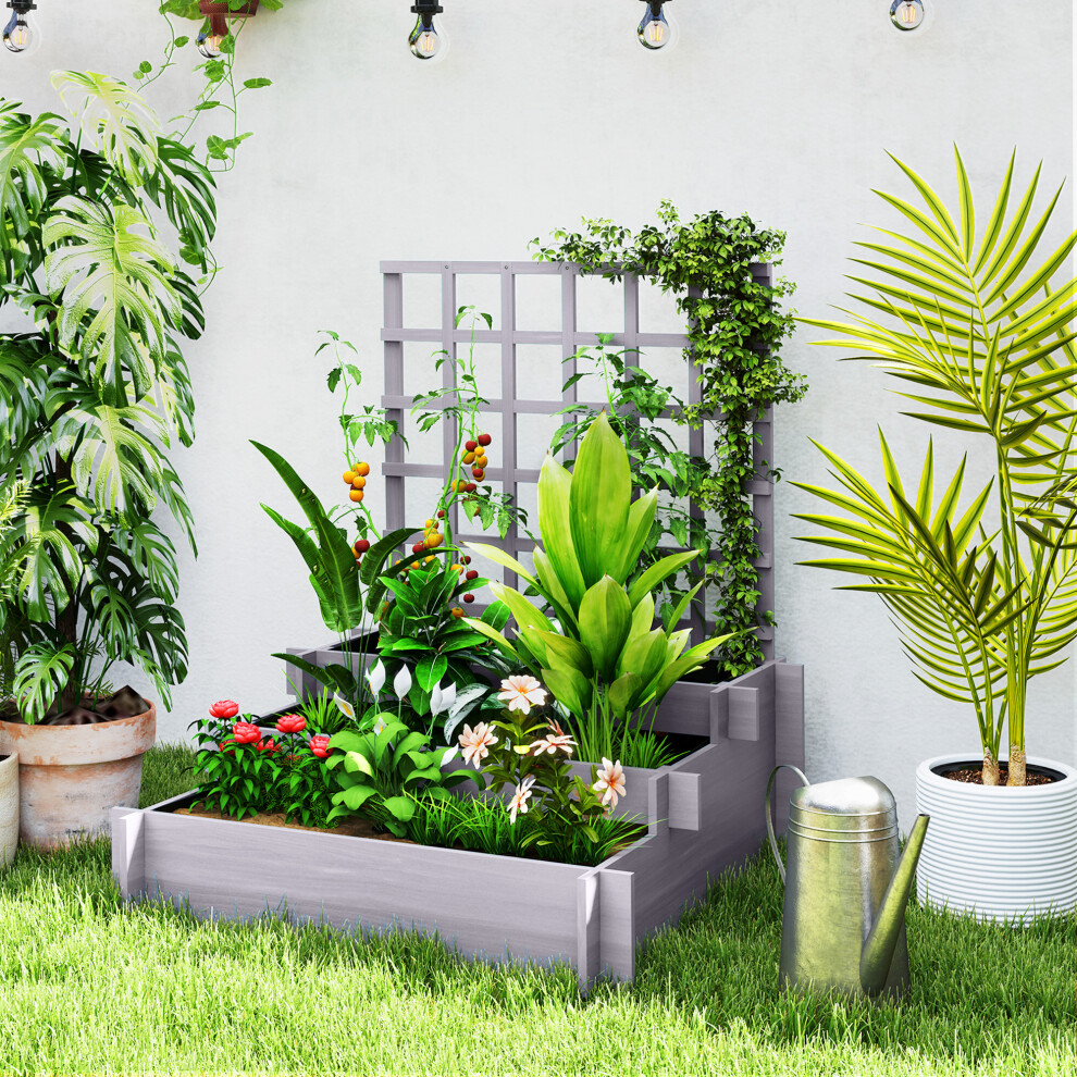 Outsunny 3 Tier Wooden Garden Planters With Trellis For Vine Climbing Plants