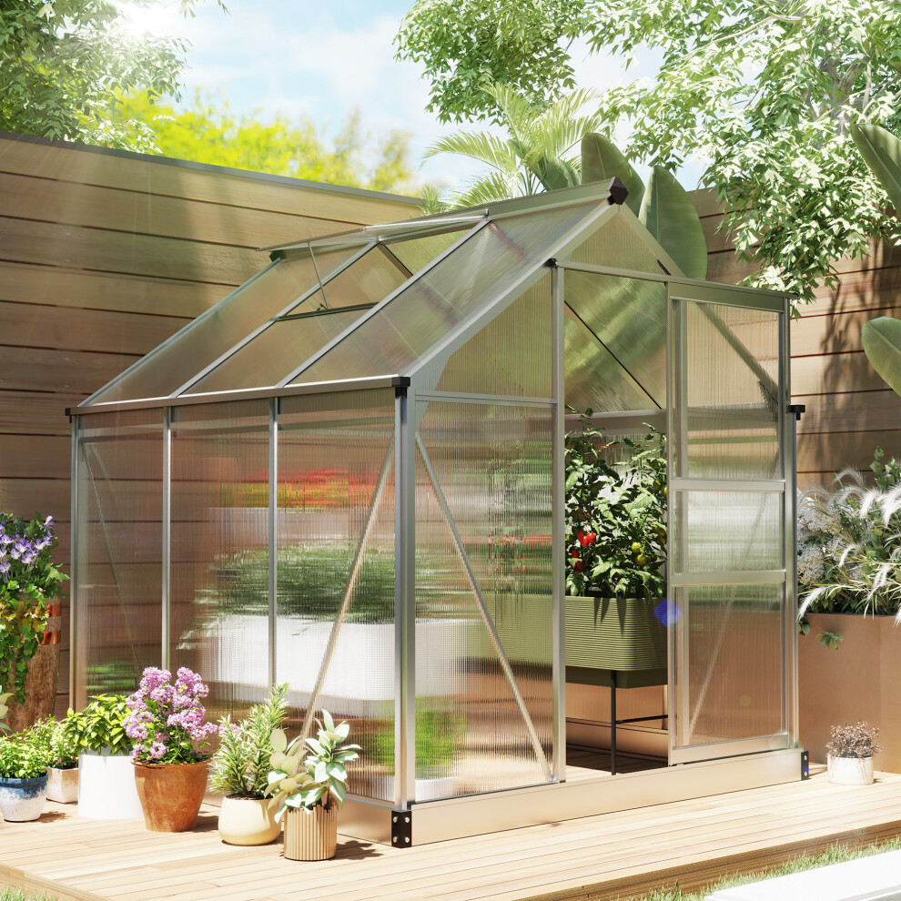 Outsunny 6X6ft Walk-In Polycarbonate Greenhouse Plant Grow Aluminium Frame
