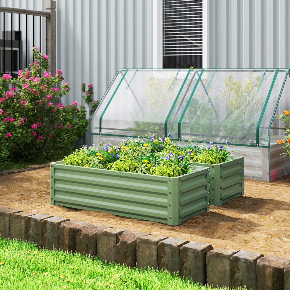 Outsunny Set Of 2 Raised Garden Bed Galvanised Planter Box, Light Green