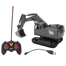 Construction RC Excavator Toy with Metal Shovel, Rotates680Degree Multi-Channel Joystick Lights Sounds2Batteries for Longer Play Time Powerful