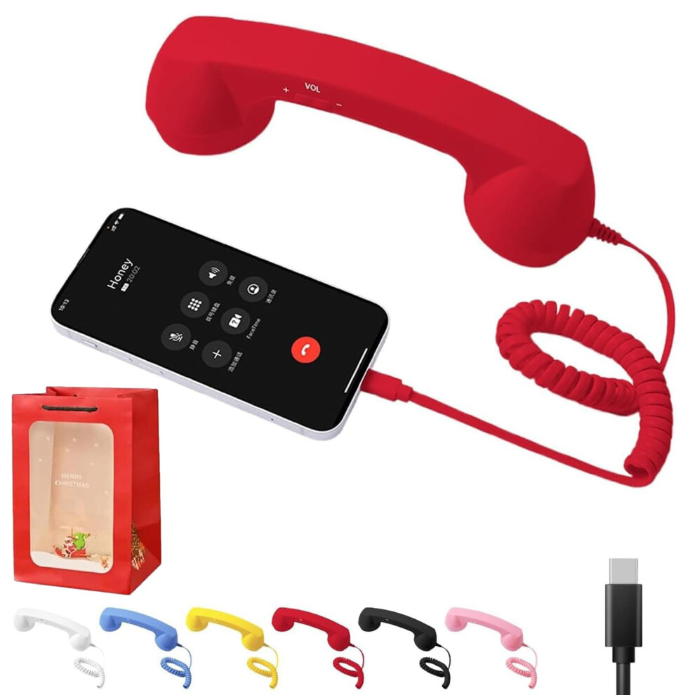 Retro Phone Handset With Typec, Vintage Telephone Design, Clear Audio For Smartphone, Red 9771547208457