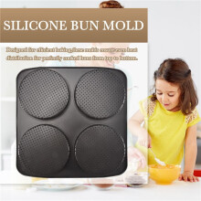Hamburger Bun Pan, 5 Inch Non-Stick Carbon Steel Hamburger Mold, 4 Cup Baking Pan for Homemade Hamburger Buns