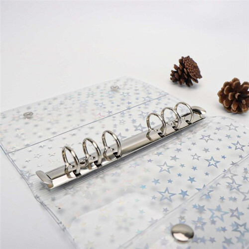 A6 Budget Binder Cover Clear PVC 6 Ring Binder Glitter Star Refillable Notebook Shell Protector with 2 Snaps 1