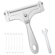 Cheese Slicer Stainless Steel Adjustable Wire Cutter with 8 Replacement Wires and Wrench for Block Cheese