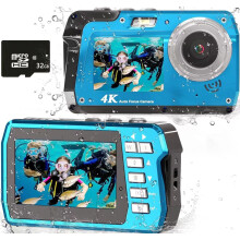 Waterproof Digital Camera 4K 48MP Dual Screen AntiShake with 32GB Card for Snorkeling Diving