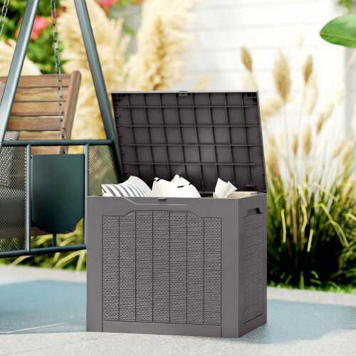 Outsunny Outsunny 93L Plastic Garden Storage Box, Storage Container w/ Handles, Brown