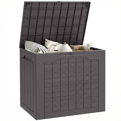 Outsunny Outsunny 93L Plastic Garden Storage Box, Storage Container w/ Handles, Brown 1