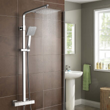 Square Exposed Twin Head Mixer Shower and Thermostatic Bar Set