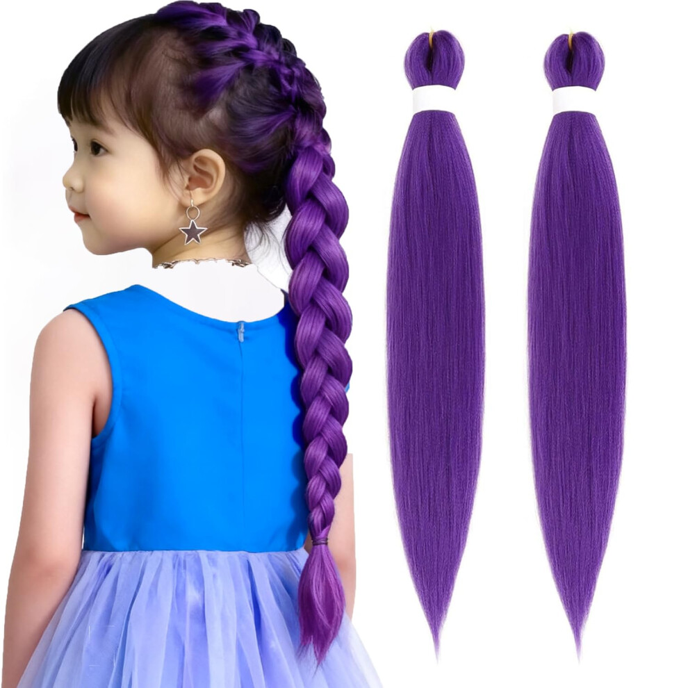 Unisex Purple Braided Ponytail Extension 26 Inch Clip In Synthetic Hairpiece For Cosplay And Halloween