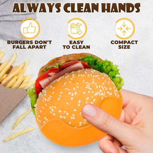 4 PCS Adjustable Silicone Burger Holder Clip Set, Mess Eating, Reusable, Dishwasher Safe, MultiColor 2
