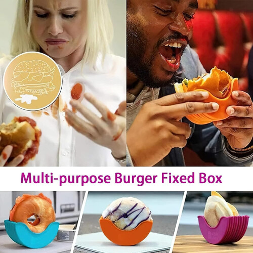 4 PCS Adjustable Silicone Burger Holder Clip Set, Mess Eating, Reusable, Dishwasher Safe, MultiColor 1