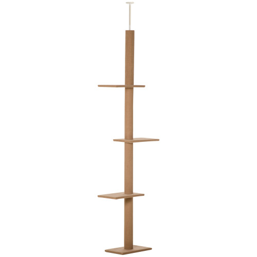 PawHut PawHut 260cm Cat Tree Floor To Ceiling Adjustable Height, Light Brown 1