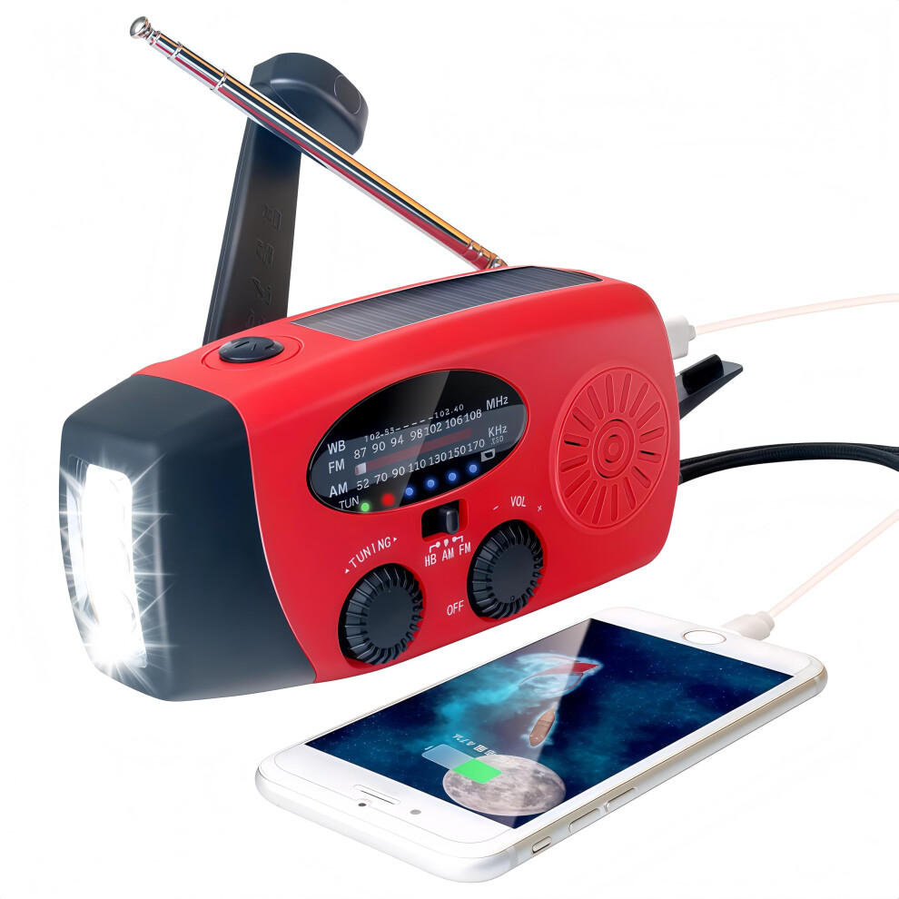 Emergency Weather Radio Solar Hand Crank NOAA Alert with LED Flashlight AM/FM USB Charger 2000mAh