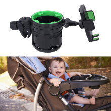 360 Drehbarer Kinderwagenbecher- und Handyhalter, Grün, Passend für 4,5 cm Klammen