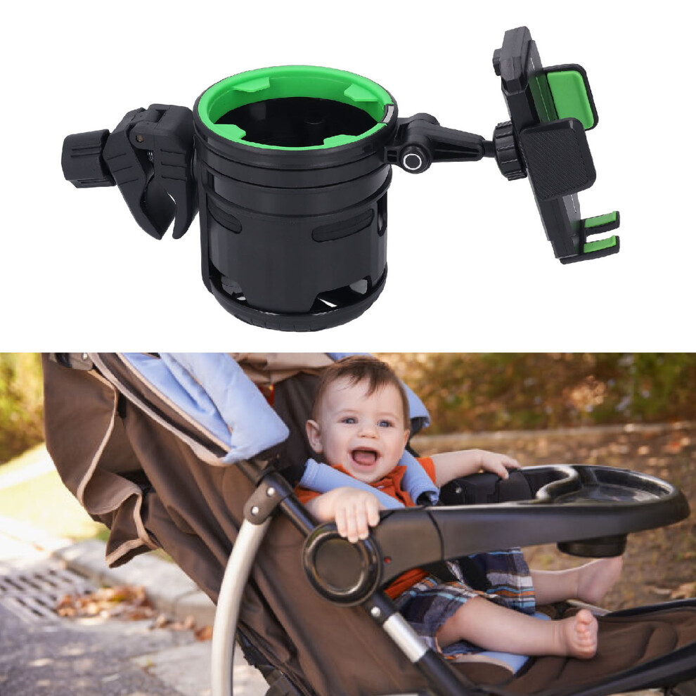 360 Rotating Stroller Cup + Phone Holder, Fits Bikes & Scooters Green