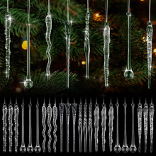 24 Pcs Clear Glass Icicle Christmas Tree Ornaments 5.9 Inch Elegant Handmade Holiday Decor Set