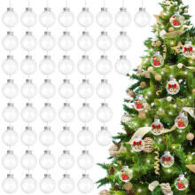 60Pcs Clear Plastic Christmas Ornaments with Lids and Ropes, DIY Fillable Baubles for Tree and Party
