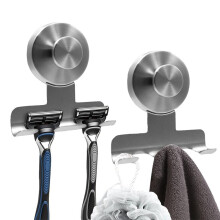 Suction Cup Shaver Holder for Shower,Heavy-Duty Suction Hooks for ,Towel,Removable Metal Shower Hook 2 Pack Silver