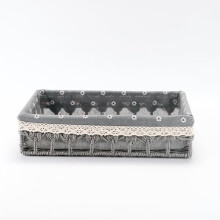 Grey Wicker Storage Basket with Liner, Large Decorative Paper Rope Bin for Home and Nursery