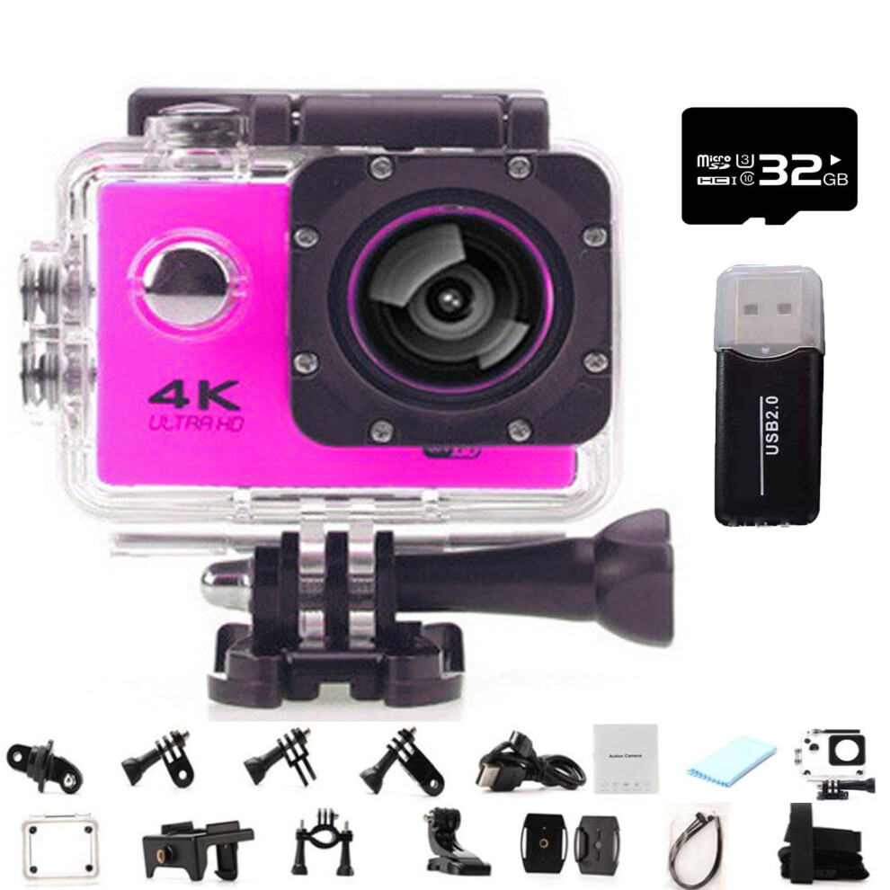 4K Waterproof Sports Camera With Wifi 140 Wide Angle Shockproof 30M Diving 32G Pink 9771547210443