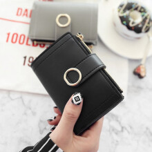 Mignon éTudiant Gland Pendentif Tendance Petite Mode PU Portefeuille Porte-Monnaie Femmes Dames Carte Sac pour Femmes Noir