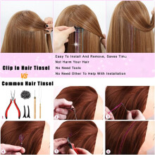 18 Haar-Lametta-Clips, 52 cm Lange, Glänzende, Funkelnde Feen-Haar-Lametta-Clips, Schillernde Regenbogen-Haaraccessoires für Partys