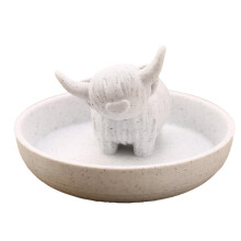 Cow Holder with Circular Dish, 3D Printed Bohemian Style Stuff Jewelry Plate Organizer for Office Home.