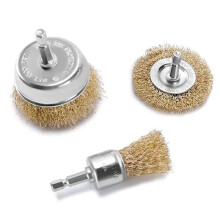 Drill Brush Set 3pcs - 25mm Brush, 50mm Cup, 50mm Disc - Brass Wire for Metal & Wood Cleaning
