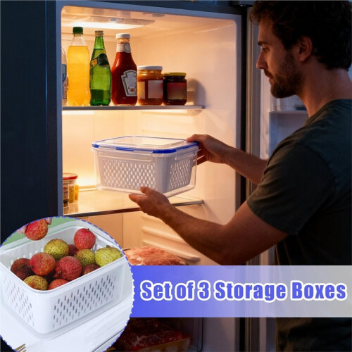 Fruit Storage Containers for Fridge, Kitchen Food Container with Removable Colander,Refrigerator Storage Box for Freezer 1