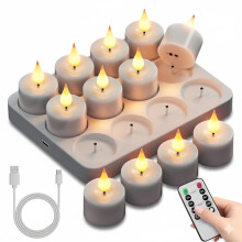 Wiederaufladbare, Flammenlose Teelichter: 12 Batteriebetriebene Teelichter, Flackernde LED-Teelichter