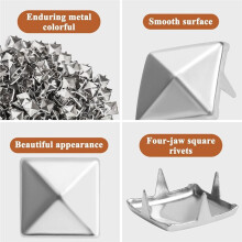 1000 Stuks 10 mm Zilveren Studs voor Kleding Vierkantige Spikes met Vier Kaken voor Knutselwerkjes Punk Metalen Spikes voor Leren Jassen