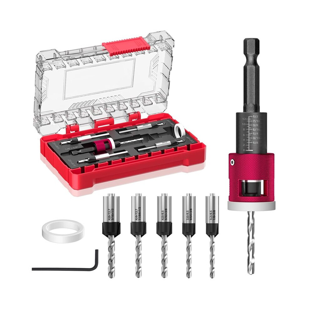 Countersink Drill Bit Set With Adjustable Depth Stop, 1/4" Hex Shank Quick Change Drilling Tool Kit,For Wood,Plywood 6031088622871