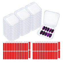 Press Nail Box,30 Sets Display Case Artificial Nail Display Storage Box with 60 Pcs Adhesive Double Sided Tape