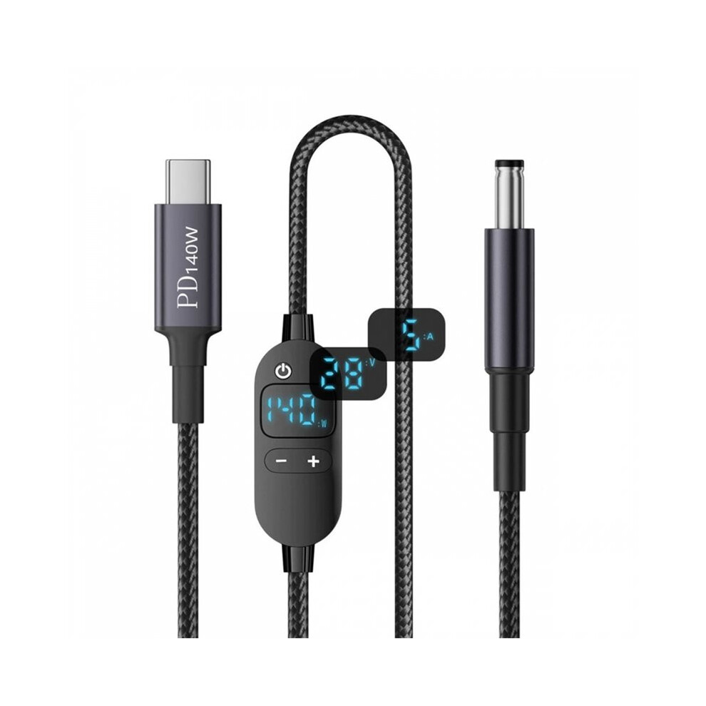 Usb C To Jack 140W Power Cable Type C Usb-C Input To 20V 15V 12V 9V 5V 5.5X2.5mm Output Power Led Display Light 4713326769259
