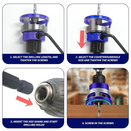 6-Piece Countersink Drill Bit Set Countersink Wood Drill Bit with Depth Stop,Precision Drilling for Woodworking 1
