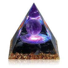Pirâmide de Orgonite, Cristal de Cura de Ametista e Obsidiana para Reduzir o Estresse, Cura Reiki, Meditação e Atrair A Sorte