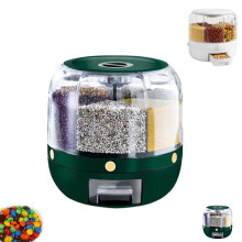 Rotating Snack Dispenser with 6 Compartments Clear Lid 360 Countertop Candy Nut Cereal Organizer Green 11.4in