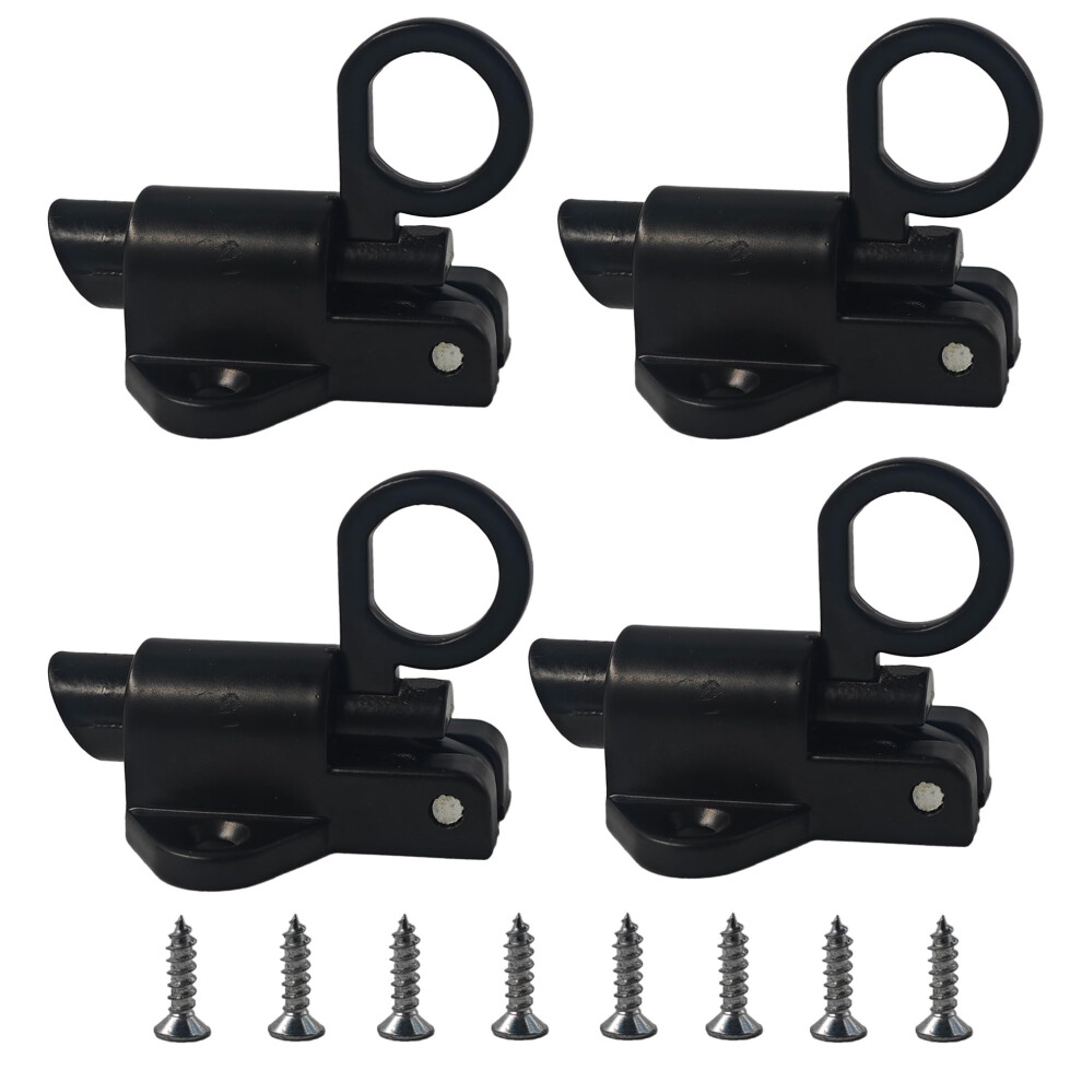 4Pcs Aluminum Alloy Self Closing Door Latch With Screws, Heavy Duty Spring Loaded Barrel Lock For Window, Gate, Cabinet Security (Black) 9169991232591