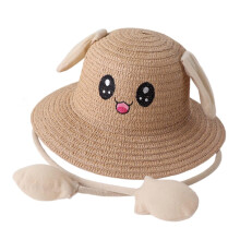 Bunny Ears Straw Hat Cap Wide Brim Children Beach Hat for Beach Summer