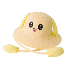 Bunny Ears Straw Hat Cap Wide Brim Children Beach Hat for Beach Summer