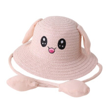 Bunny Ears Straw Hat Cap Wide Brim Children Beach Hat for Beach Summer