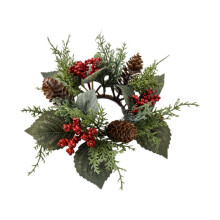 Pillar Candle Ring Wreath Snowy Pine for Living Room Front Door Thanks
