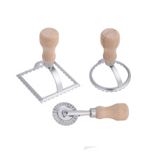 Ravioli Maker Set with Beechwood Handle Stamps and Stainless Steel Pasta Cutter Wheel for Homemade Pasta