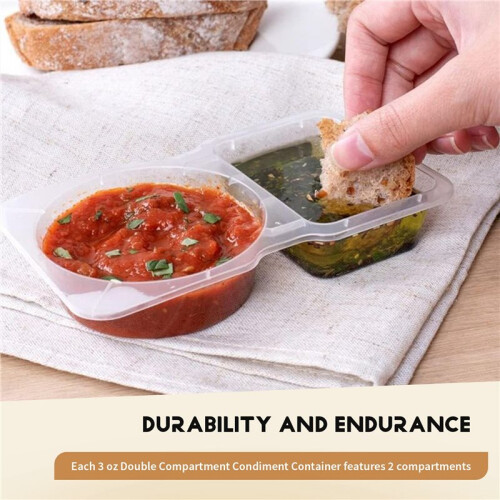 Double Compartment Condiment Container with Lids - 3 Oz 2 Compartment Snack Containers Reusable Sauce Containers 25PCS 2
