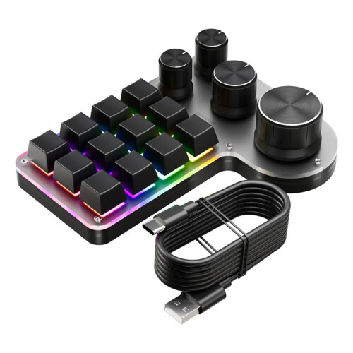Custom Macro Keyboard 12 Keys 4 Knobs  USB Mechanical Keyboard Programming Macro Gaming Keypad Black