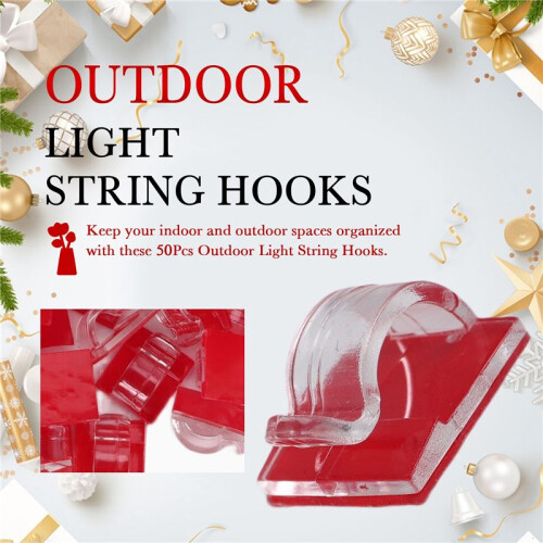 Hooks for Outdoor String Lights Clips 50 Pack Clips Clear Light Hook with 50 Waterproof Adhesive Backing for Lamp 2
